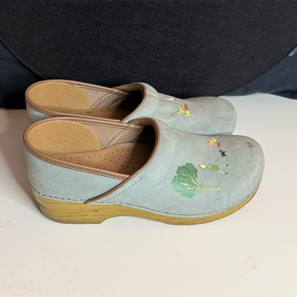 Dansko faux leather Clogs with Dog walking Design
